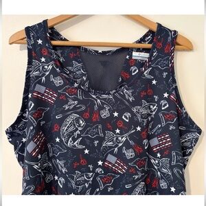 Columbia PFG Blue Spark Americana Fish Midway Bay Tank Dress Women's 2X
